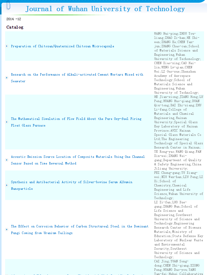 《Journal of Wuhan University of Technology》 最新目錄