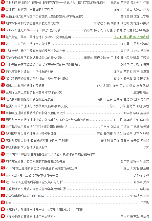 《工程地質學報》最新目錄