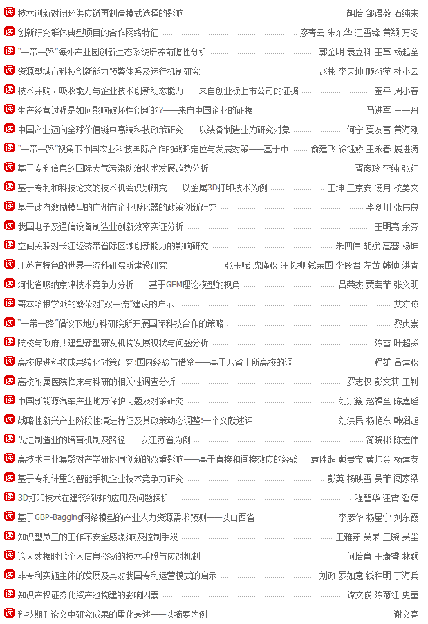 《科技管理研究》最新目錄